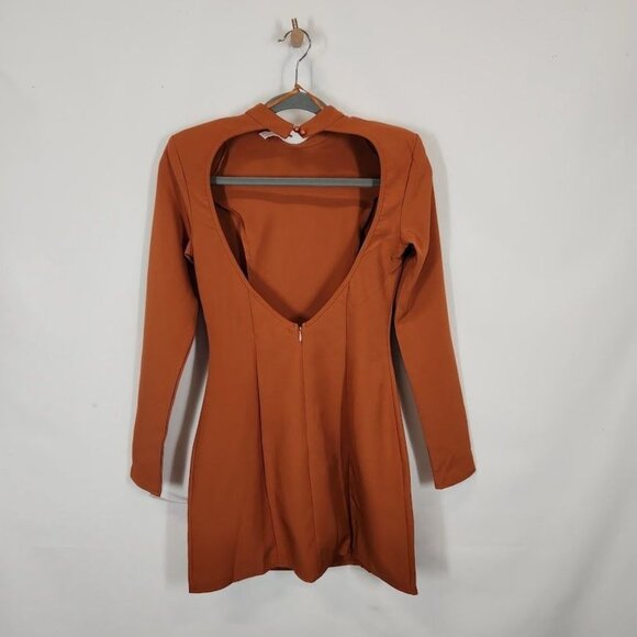 Missguided High Neck Cut Out Back Dress in Rust - Size US 0 - Picture 3 of 7